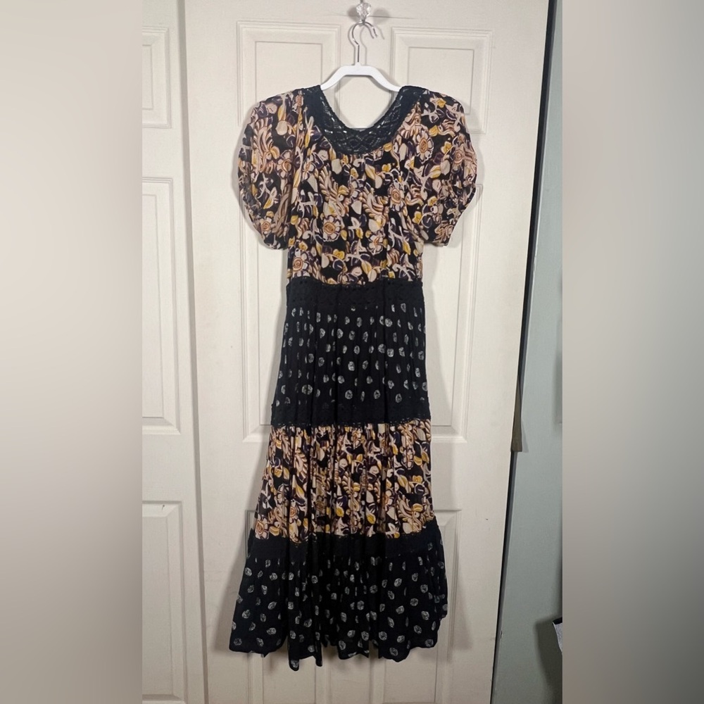Free People Black Floral Tiered Midi Dress - Picture 9 of 10